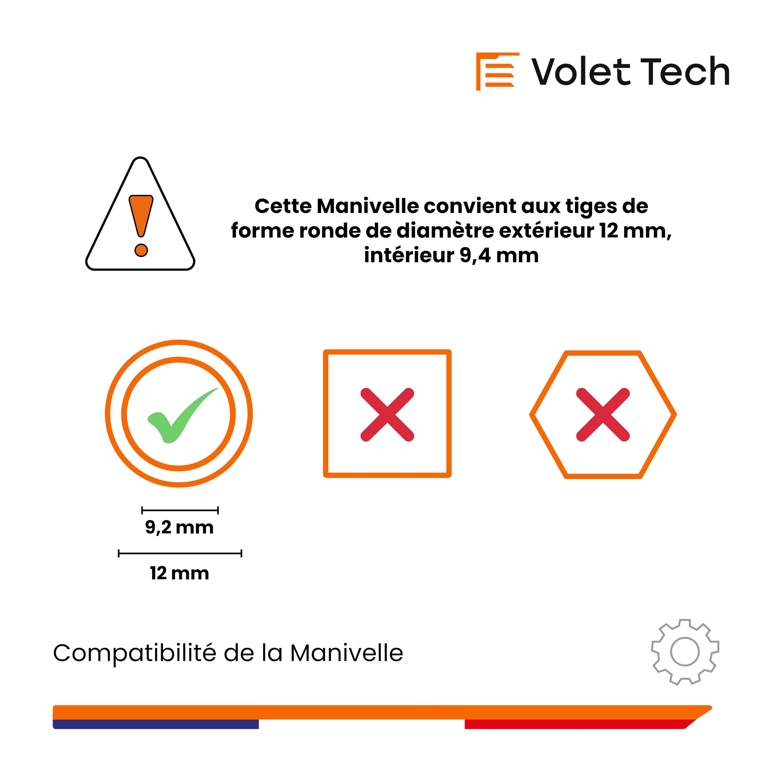 Manivelle Blanche Complète de 1300mm pour Volet Roulant - Manivelle ZF avec Tringle de Ø9,4/12mm pour Store ou Volet Roulant Manuel - Qualité Française