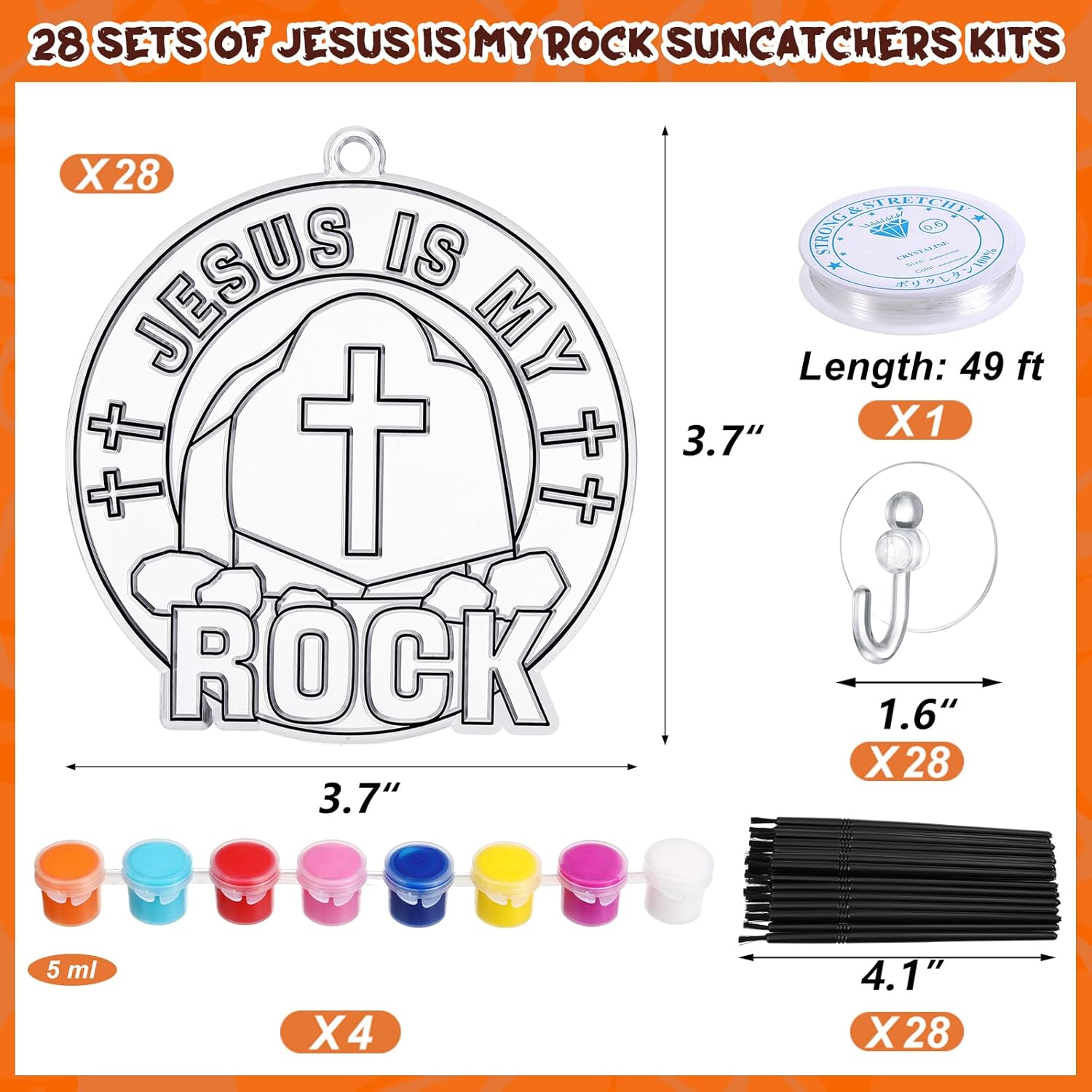 Poen 28 Sets Religious Jesus is My Rock Suncatchers Kits Color Your Own Christian Cross Ornaments Crafts Window Paint Art DIY Decor for Sunday School VBS Classroom Activities Holiday Party