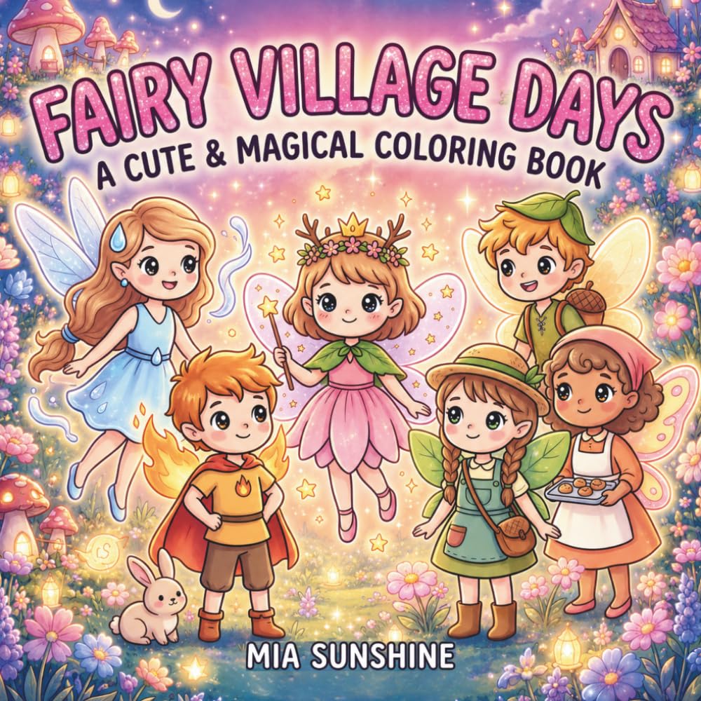 Fairy Village Days – A Cute & Magical Coloring Book: An Enchanting Coloring Book of Fairy Friends, Magical Homes, and Dreamy Woodland Scenes