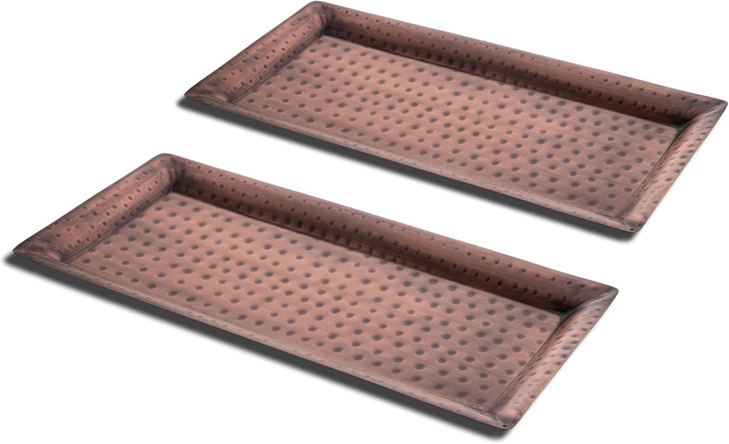 Monarch Abode Decorative Tray – 12-Inch Hand Hammered Antique Copper Metal Bathroom Tray Countertop Vanity Trays Organizer, Perfume Plate for Dresser, Kitchen Countertop Small Fruit Platter, Pack of 2