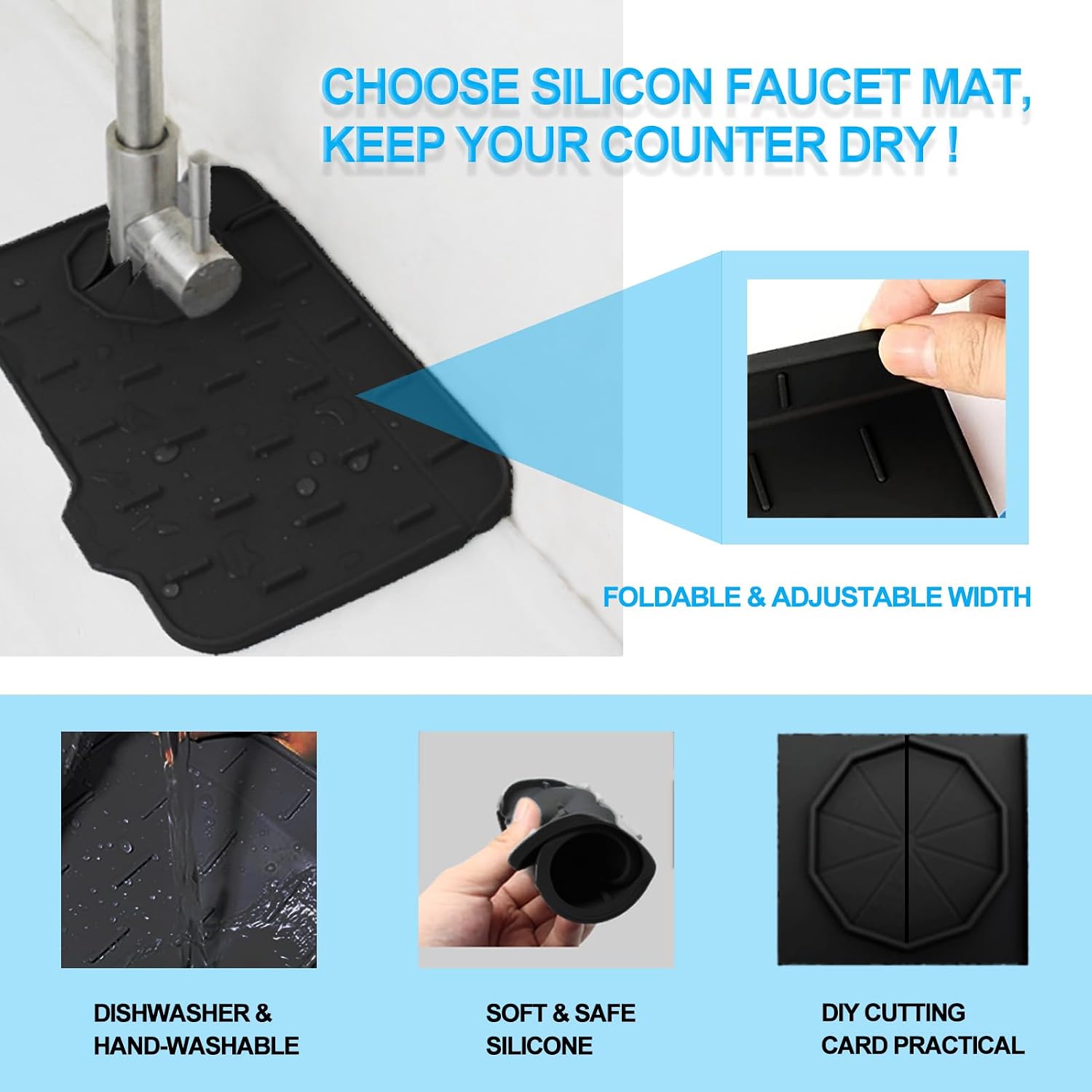2 Pieces Black Faucet Guard & Draining Mat 8.3" Mini Splash Guard Faucet Handle Drip Catcher Tray Mat for Kitchen & Bathroom Sink Small Kitchen Sink Splash Guard for Placing Dish Soap Sponge image 3