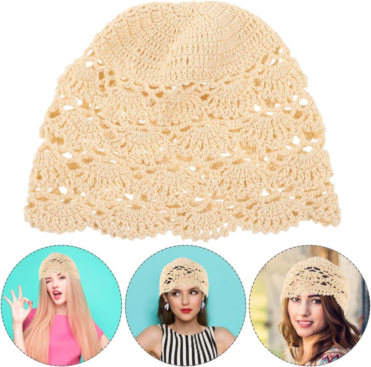 Knitted Head Beanie Crochet Beanie Hat Twisted Tea Hat Women Lace Caps Cotton Crochet s Summer Hair Accessories Cap Church Women ed - Image 7