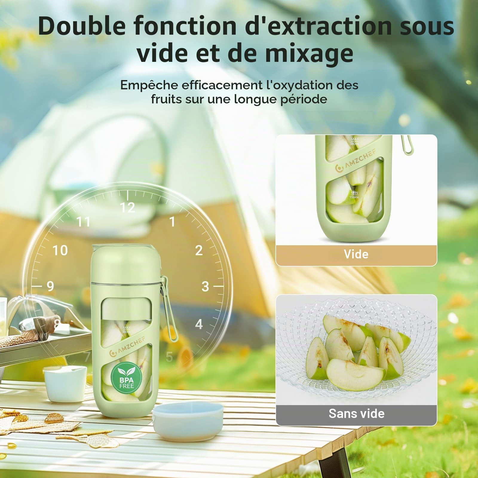 AMZCHEF Blender Portable - Mini Mixeur Sous Vide Pour Les Shake Et Les Smoothie - Forte Puissance De Coupe Avec 10 Lames