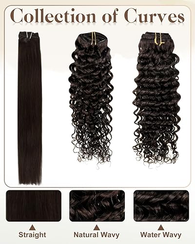 Miniatura 5 de Hetto - Extensiones de cabello humano rizado, color #2 castaño oscuro, cabello humano con clip para cabeza completa, extensiones onduladas