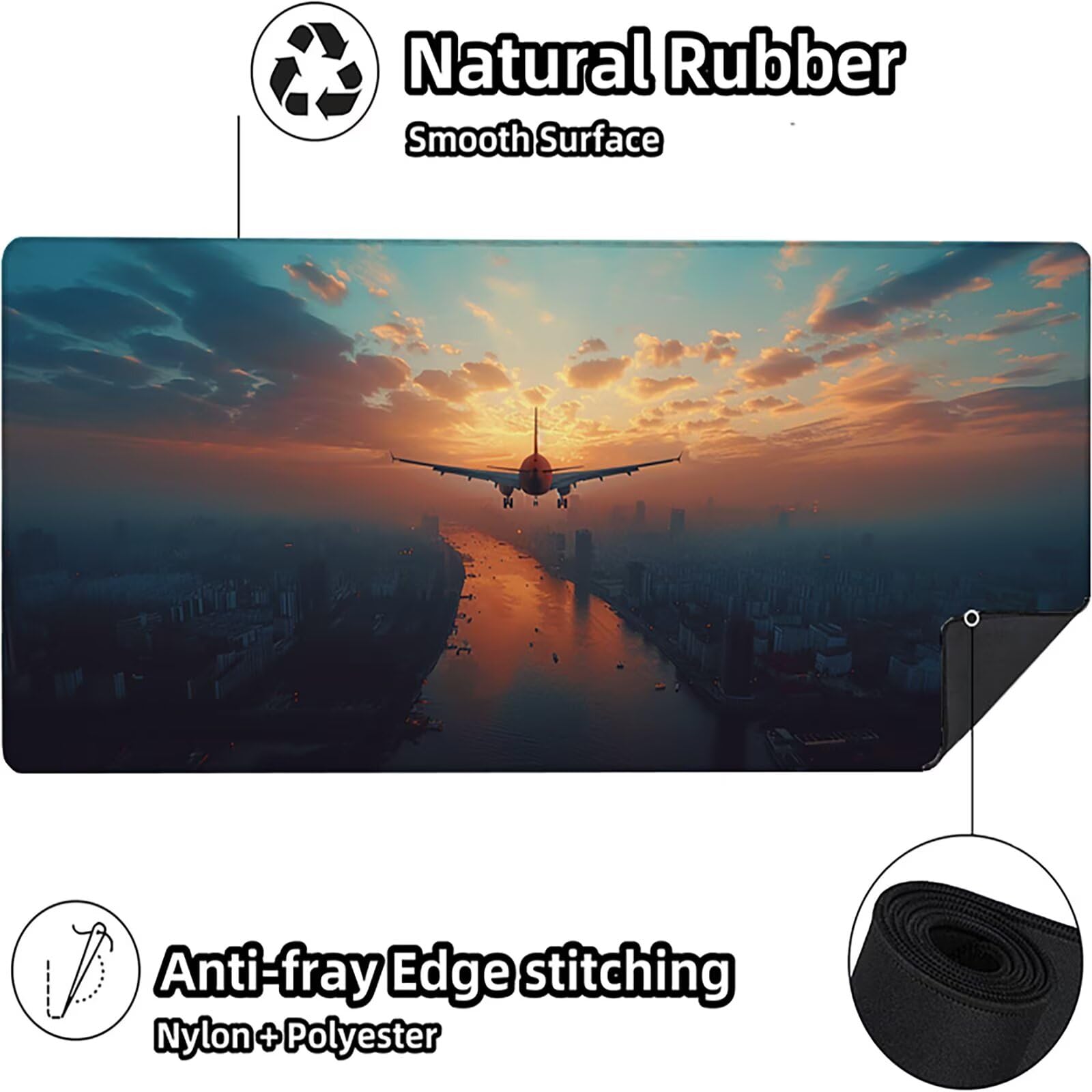 Aereo Tappetino Mouse XXL 1200x600 mm Tappetino Mouse Giallo Gomma Antiscivolo Sottomano Scrivania, Migliora Precisione e Velocità Mouse Pad per Ufficio Gaming Accessori Scrivania, Regalo Uomo, M-3
