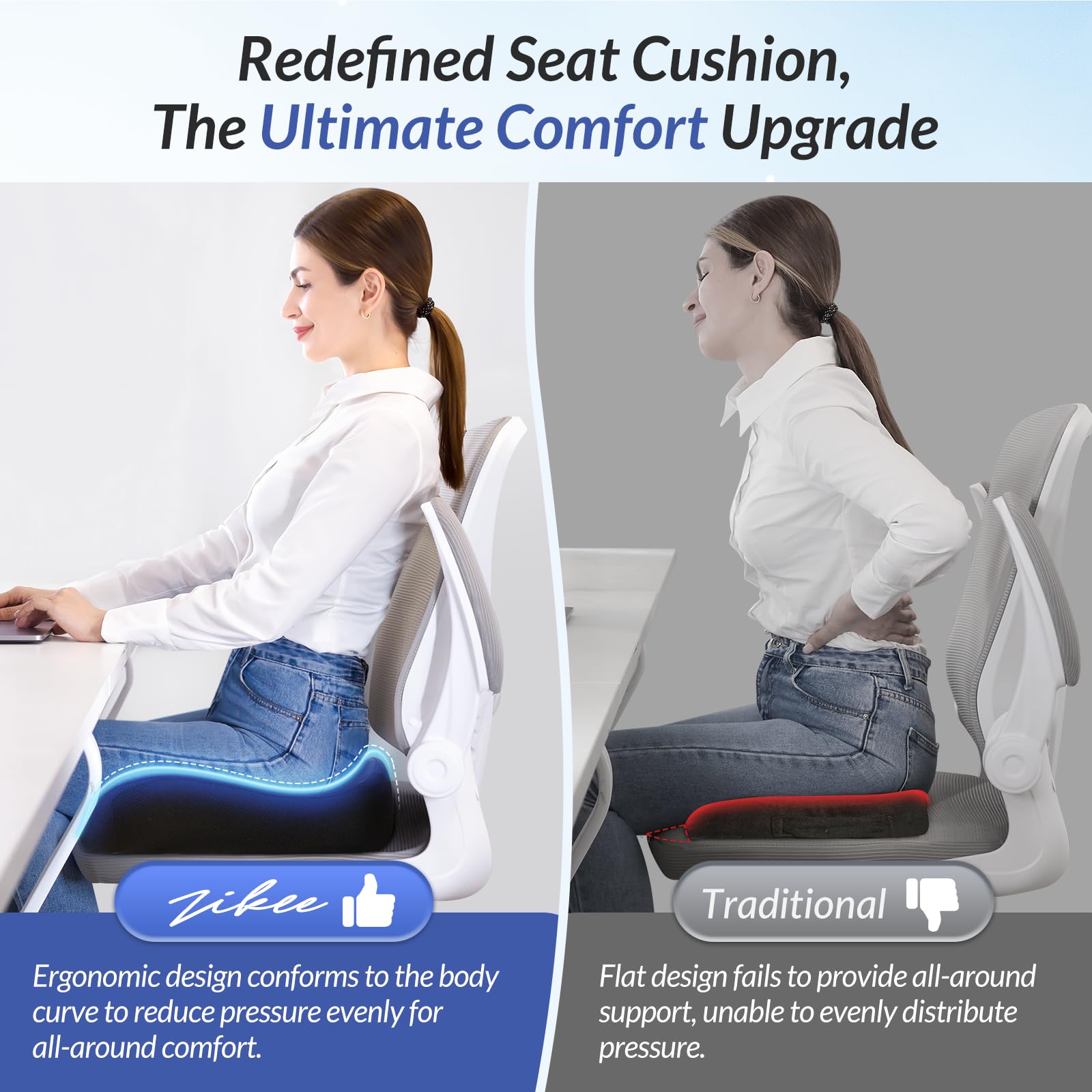 ZIKEE Pioneering Seat Cushion for Pressure Relief Ergonomic Office Chair Cushion for Sciatica Back Hemorrhoids Tailbone Pain Relief — view 6
