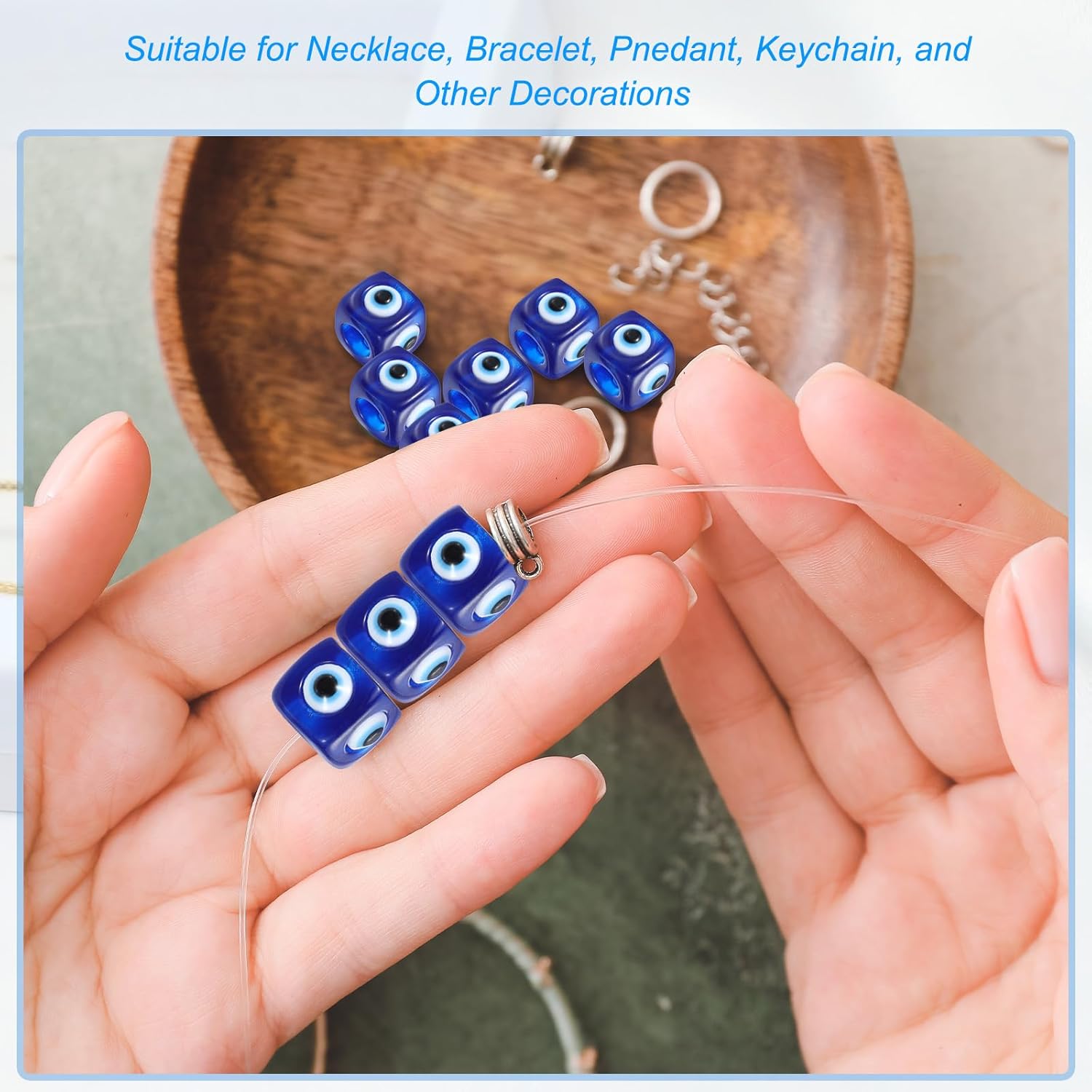 PATIKIL 12mm Evil Eye Beads, 10 Pcs Resin Turkish Evil Eye Charm Large Hole Beads Pendant Connector for DIY Art Craft Bracelet Necklace Earrings Making, Dark Blue - Image 4