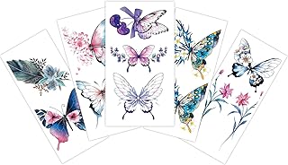 S.A.V.I 5pcs. Temporary Tattoo Stickers Combo Of Colorful Butterflies, Mix Designs For Girls Women Size 10.5x6cm