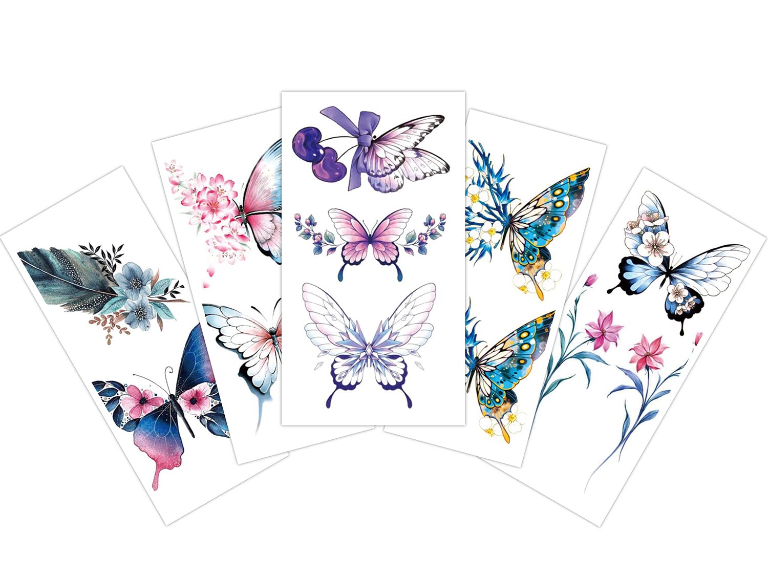 S.A.V.I 5pcs. Temporary Tattoo Stickers Combo Of Colorful Butterflies, Mix Designs For Girls Women Size 10.5x6cm