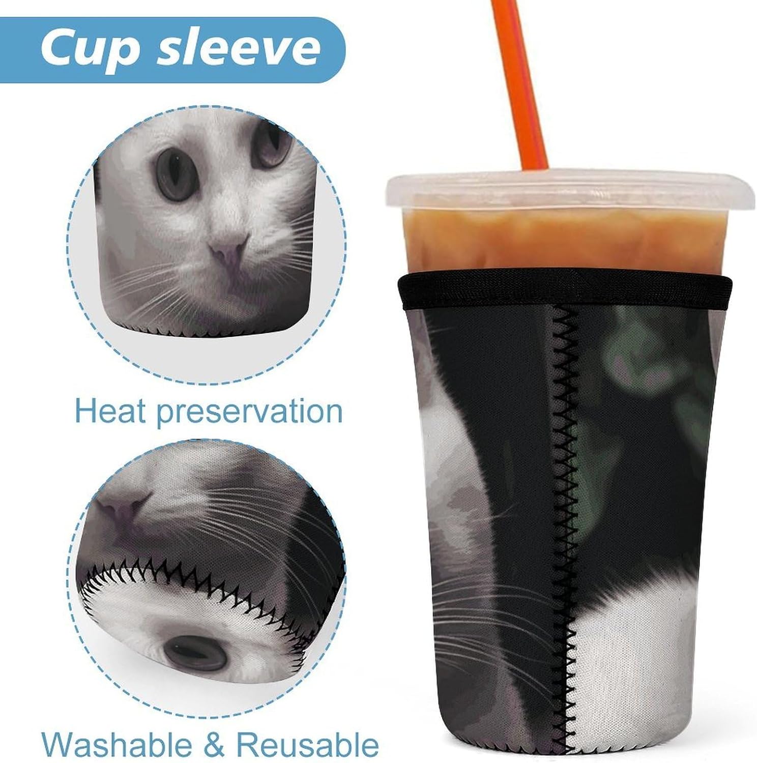 3 Pack Neoprene Cup Sleeves, Stretchy Reusable Drink Cup Cover Universal