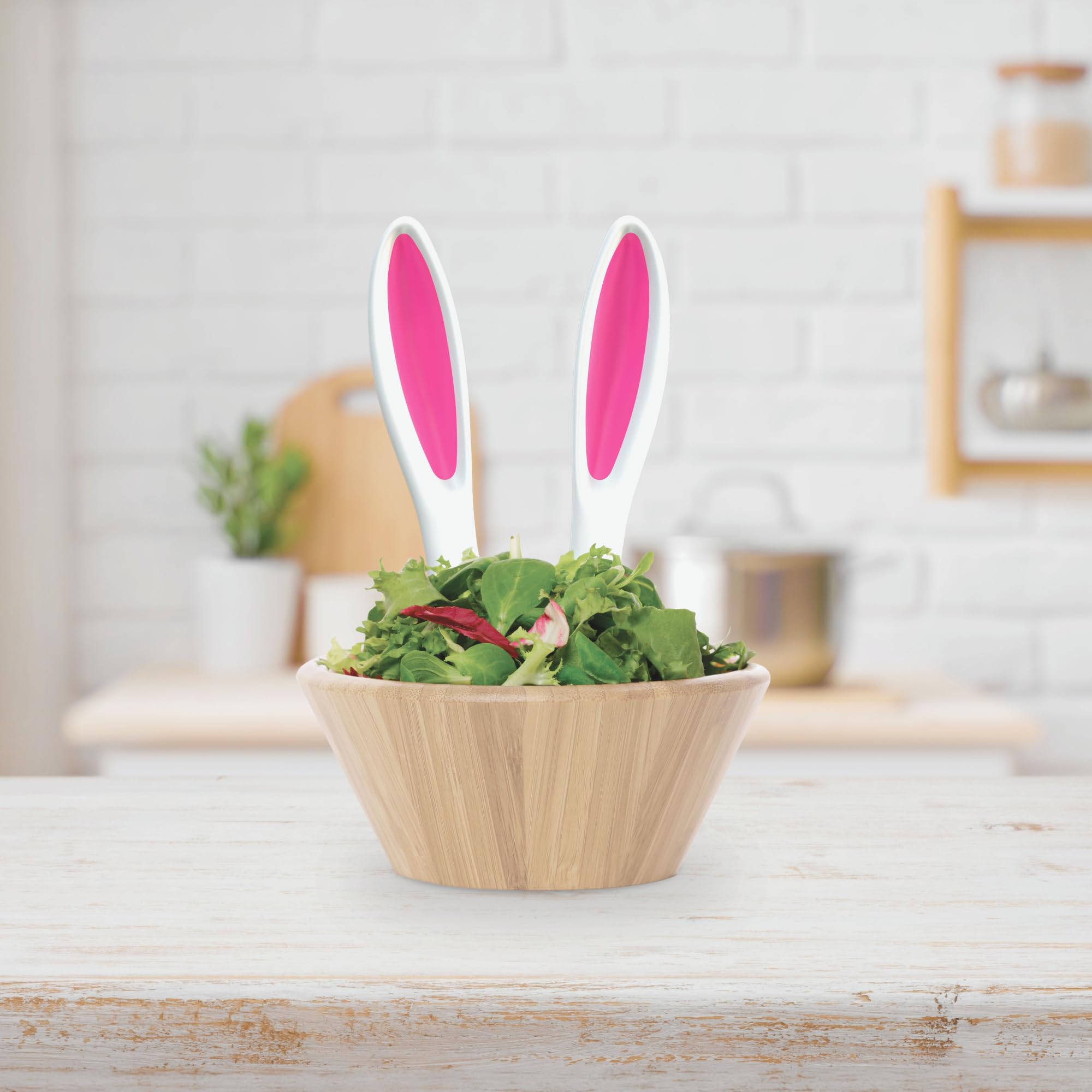 Winkee - Hasenohren Salatbesteck I Hasenohren im Salat I Total süßes Salat Besteck aus Kunststoff I Servierbesteck für Salat