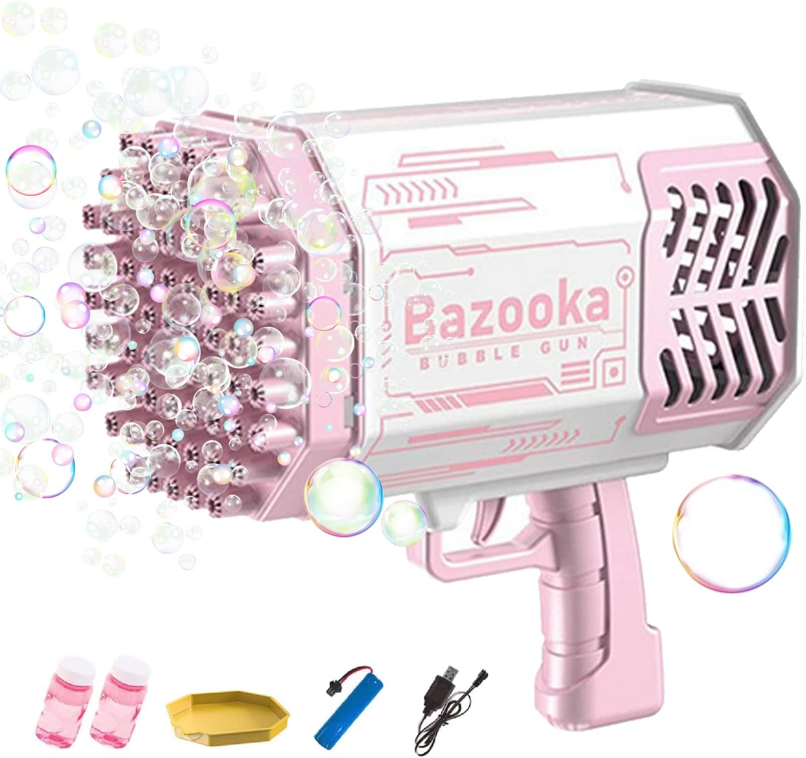 Olvidy Bubble Gun, 6000+ Bubbles Per Minute Bubbles,69 Holes Large Bubble Machine Rocket Launcher with Colorful Lights, Bubble Machine Guns Toy Gift