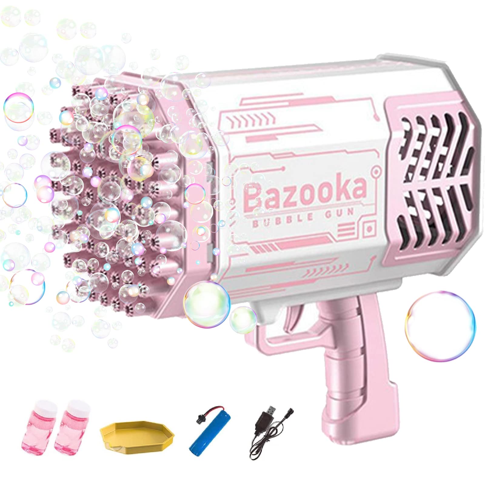Olvidy Bubble Gun, 6000+ Bubbles Per Minute Bubbles,69 Holes Large Bubble Machine Rocket Launcher with Colorful Lights, Bubble Machine Guns Toy Gift