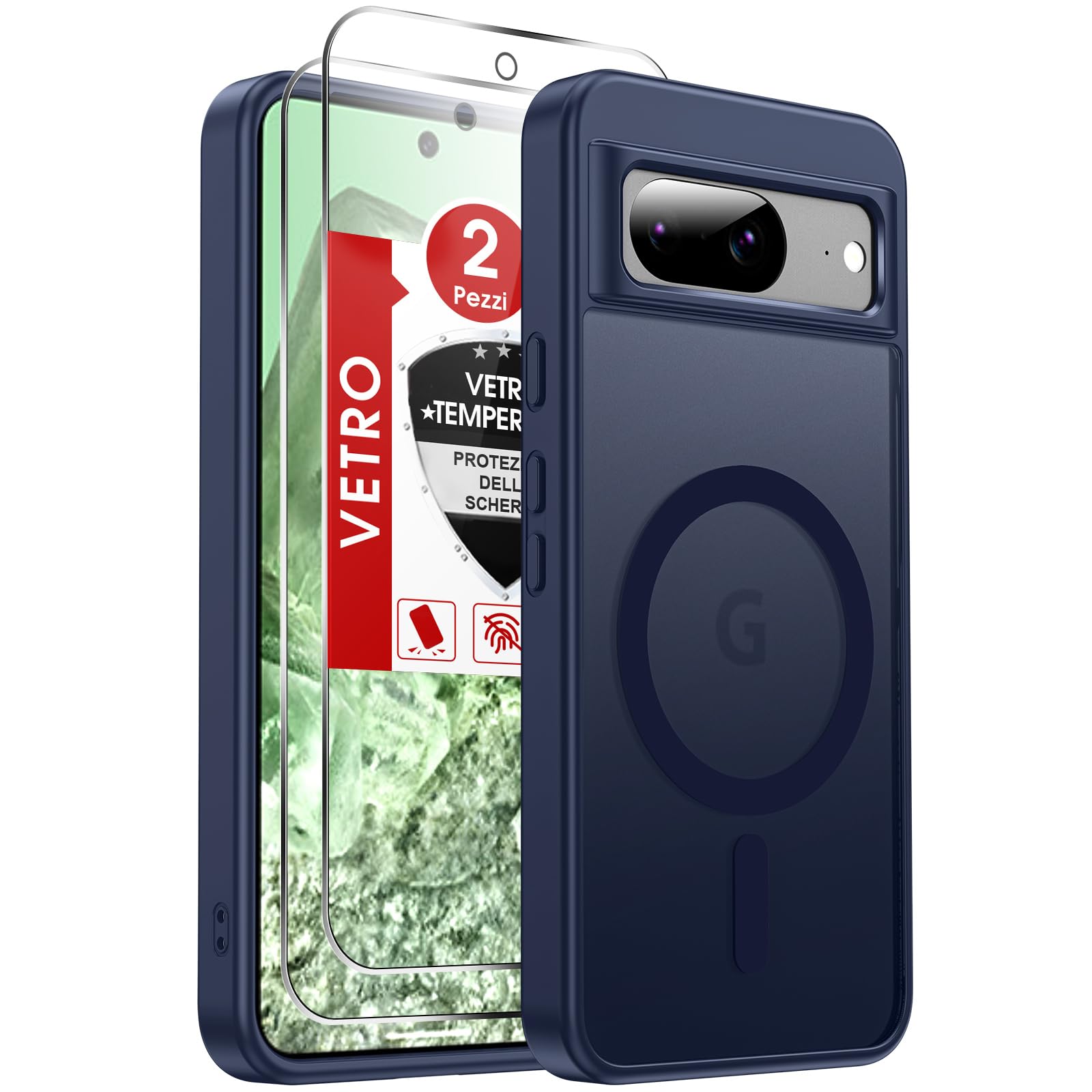 LeYi Cover Magnetica per Google Pixel 8 con 2 Pezzi Vetro Temperato (Blu) | Custodia per Pixel 8 (Non 8Pro)Traslucida Opaca Anti-Impronte Resistente ai Graffi Paraurti in TPU Antiurto Protettiva Case