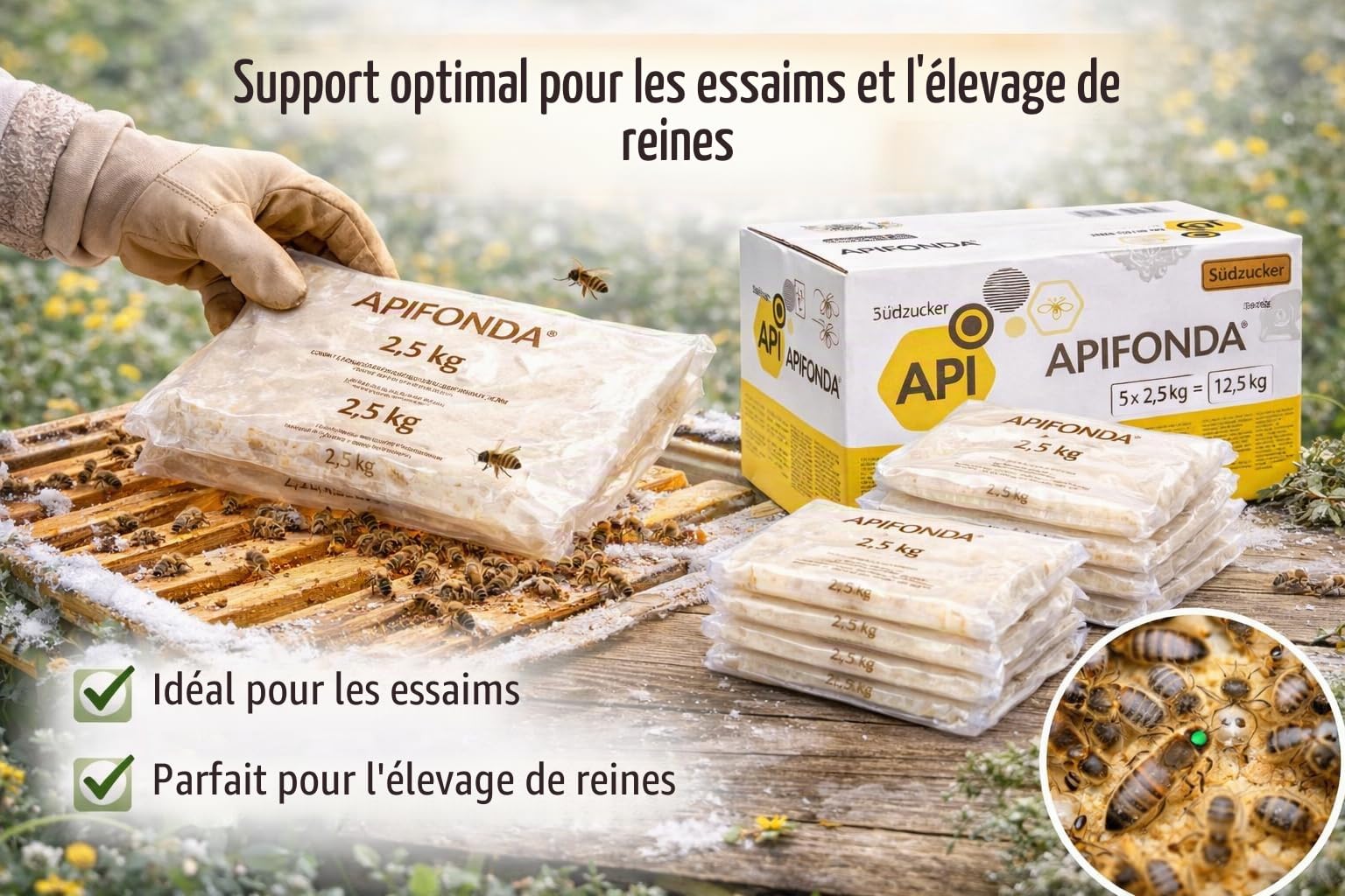 Südzucker Apifonda Nourriture pour abeilles 12,5 kg (5 x 2,5 kg) - Pâte alimentaire pour abeilles - Prête à l'emploi - Utilisable toute l'année - Fournitures d'apiculture - Pâte pour l'alimentation