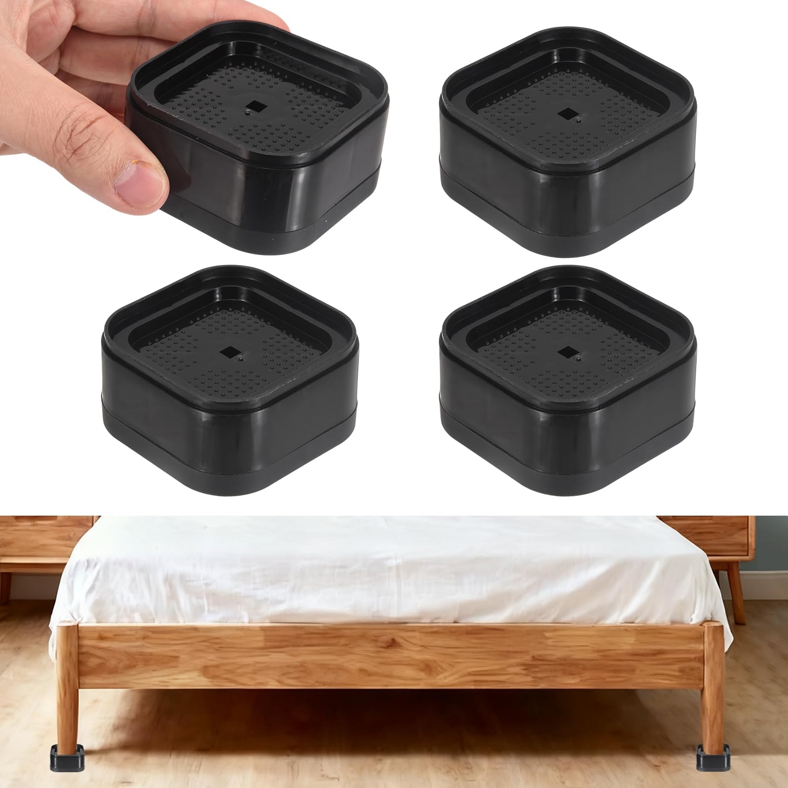 sourcing map 4Pcs Furniture Risers, Adjustable Bed Risers Lifts Height 1-Layers 3.5cm, Square Stackable Table Leg Lift Blocks for Desk Couch Chair Table Cabinet Bed Frame, Black