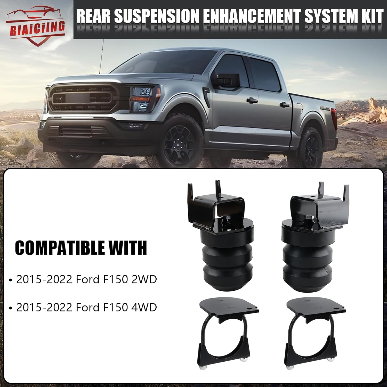 F150 Rear Suspension Enhancement System Compatible with Ford F-150 2WD 4WD 2015-2022 up to 8,600 lbs Rubber Helper Spring Kit