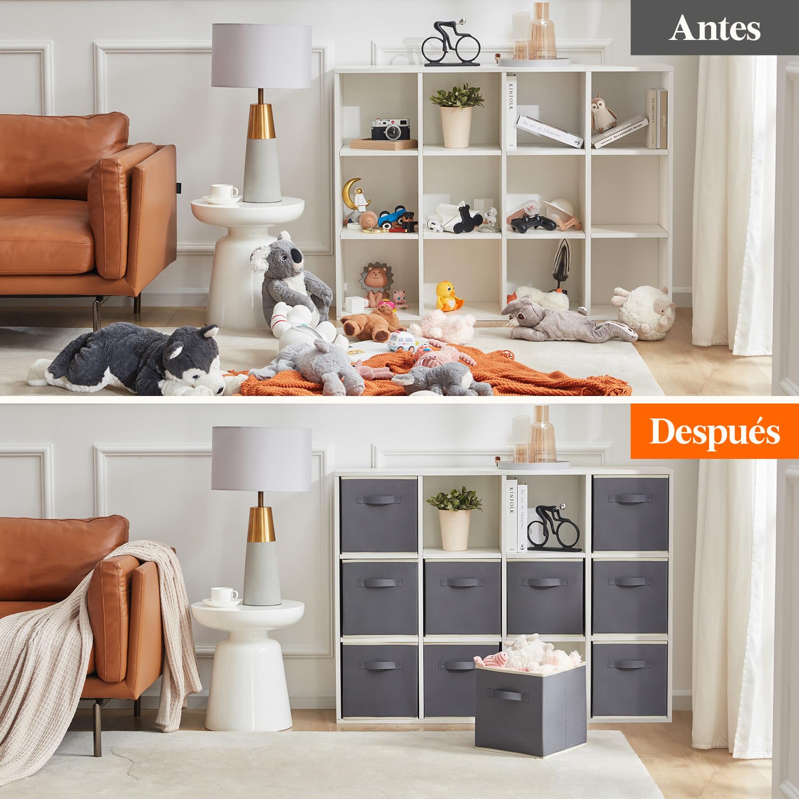 Lifewit Juego de 10 Cubos de almacenamiento plegables, Cestas de Almacenamiento de Tela, Cajas de Almacenamiento con asas, Organizadores para ropa, Juguetes, 33 x 33 x 33 cm, 36 L, Gris
