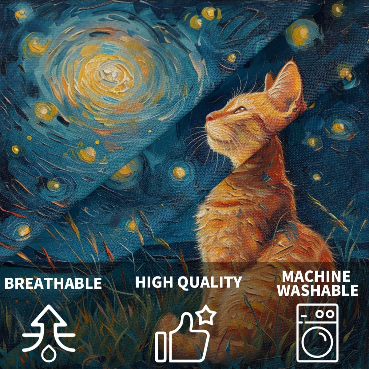 Cat Starry Night Throw Pillow Covers 20x20 Inch for Living Room Couch Bed Sofa Square Cushion Case Cat Art Throw Pillow Cover Farmhouse Boho Home Decor
