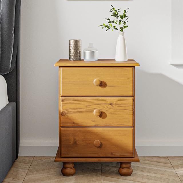Hamilton Pine 3 Drawer Bedside Table
