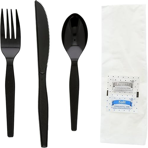 Miniatura 3 de AmerCare Royal - Juego de cubiertos desechables 6 en 1, de peso medio, con cucharilla, tenedor, cuchillo, sal y pimienta, servilleta de 12 x 13