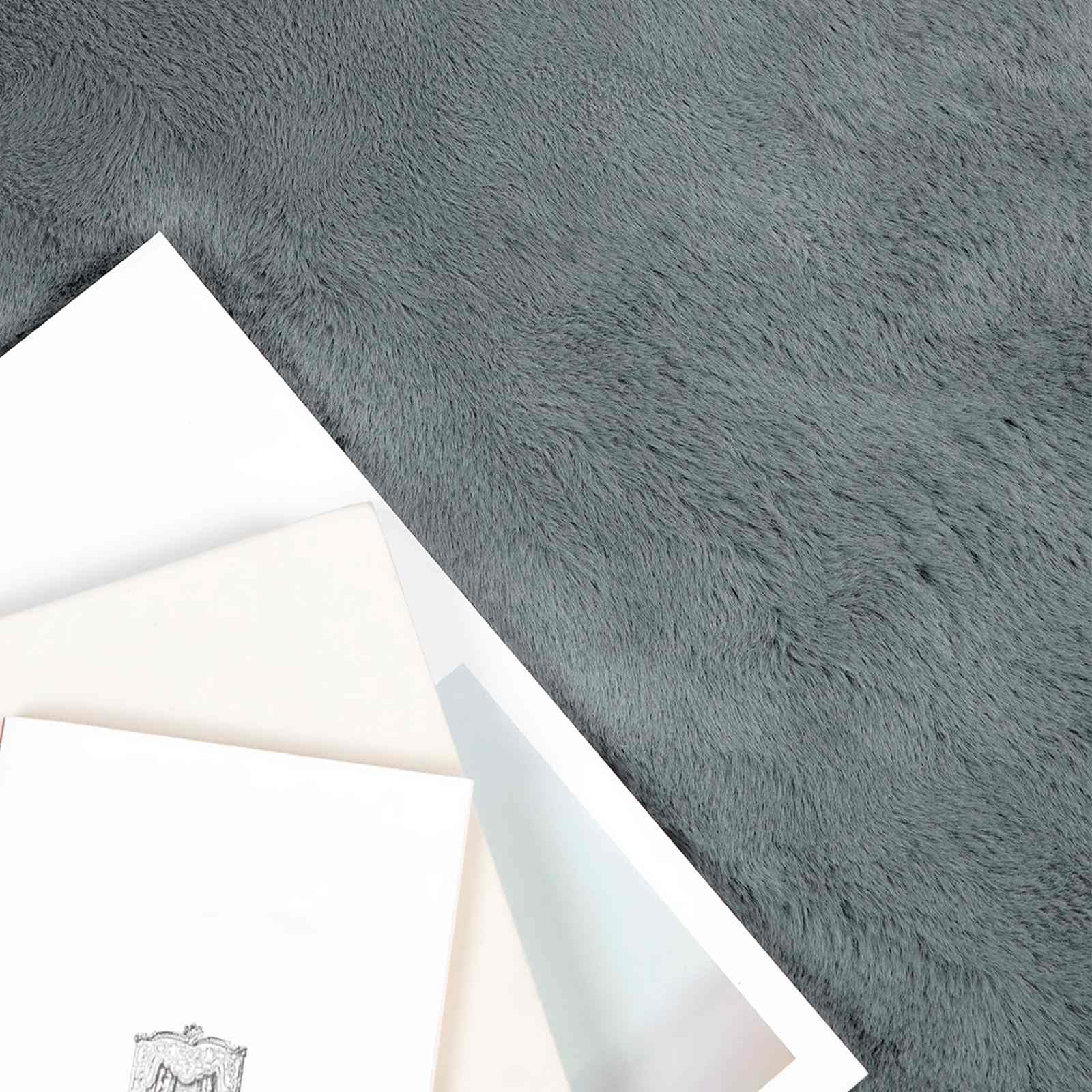 Kunstfell Teppich Läufer in Kaninchenfell-Optik, weicher Flurteppich rutschfest für Wohnzimmer und Schlafzimmer, Rechteckig, Serie OLITE, Anthrazit, 80 x 250 cm