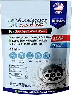 Drain Fly Killer Powder – Eliminates Drain Flies & Sewer Flies in Drains, Sinks, Showers – Fast-Acting Treatment - Septic Safe & Made in USA