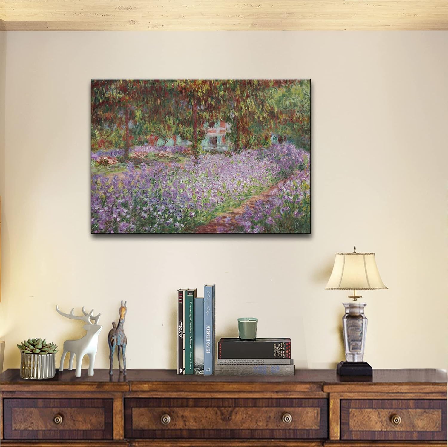 Irises in Monet's Garden, 1900 by Claude Monet Canvas Wall Art Decor Framed Famous Painting Print for Bathroom Bedroom Wall Decoration 16"x24"