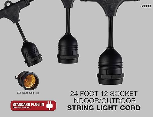 Miniatura 3 de Satco S8039 - Tira de luces incandescentes para interiores y exteriores, color negro, bombillas no incluidas, 24 pies (paquete de 1)