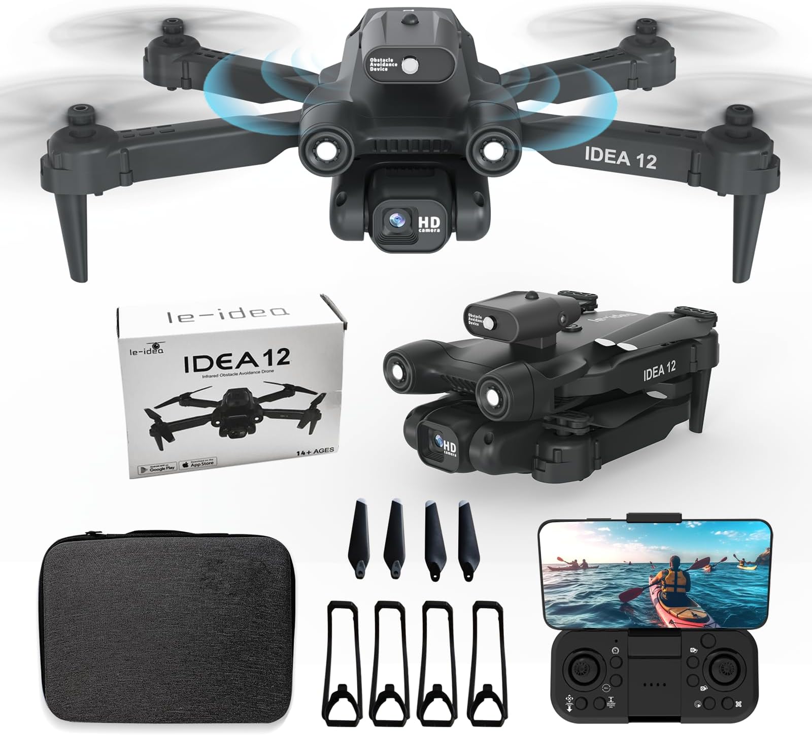 IDEA12 PRO Drohne mit Kamera Einstellbarer 4K mit Optische Flusspositionierung für Anfänger und