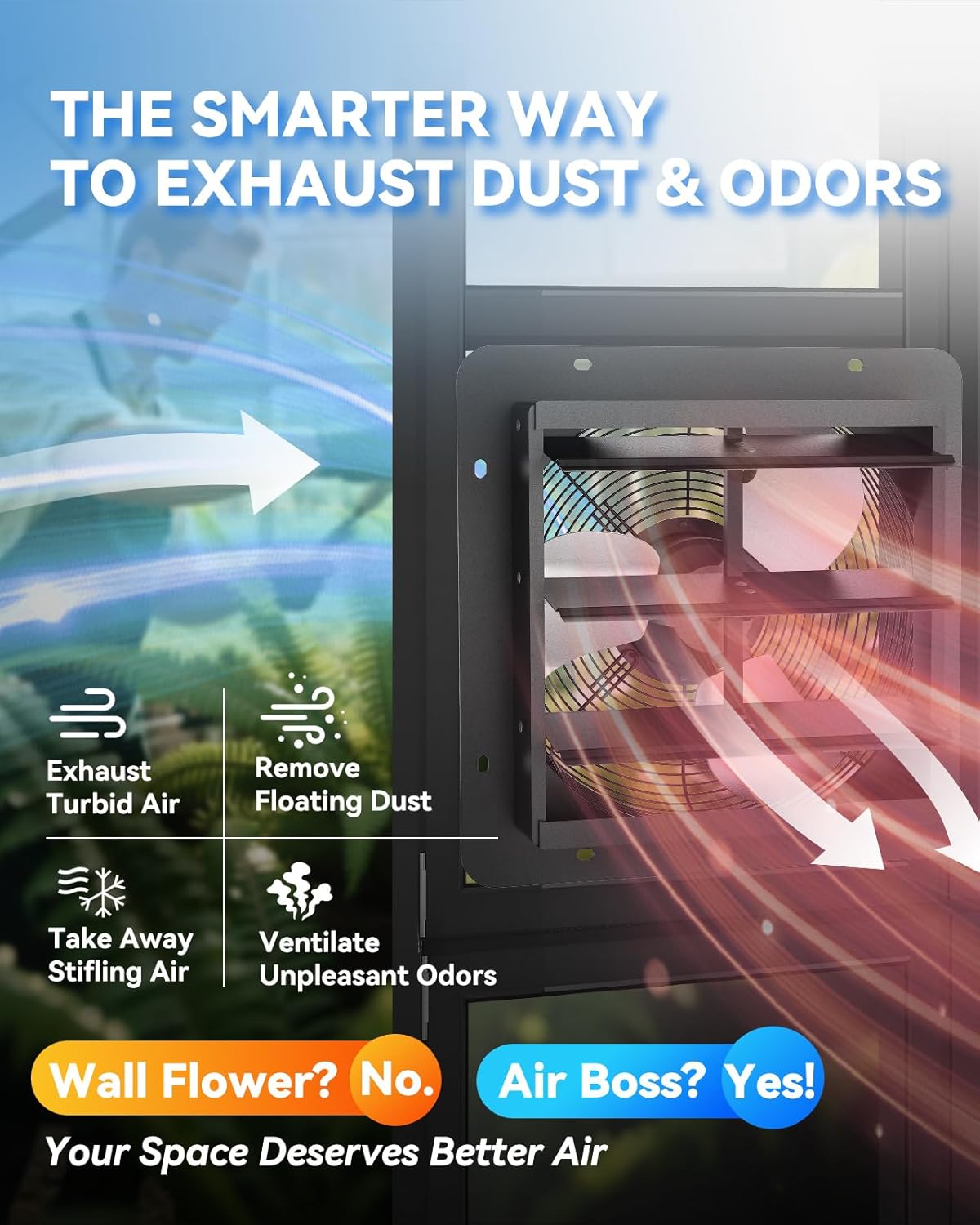 12" Wall Mounted Shutter Exhaust Fan with Thermostat - Temperature Humidity Controller, EC Motor, Aluminum Auto Shutter Ventilation Fan, Attic Vent Fan, Coops, Greenhouse, Barn, Shed Ventilator