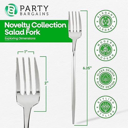 Miniatura 2 de Party Bargains Cubiertos desechables de plástico para ensalada, paquete de 32 unidades, color plateado, cubiertos de cocina de diseño moderno,