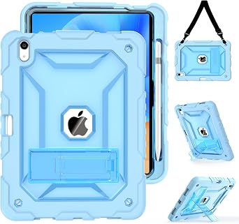 TIMISM Case for iPad 10th Generation 2022, iPad A16 11 Inch 2025 with Pencil Holder & Kickstand, Translucent Hard PC Back Cover, Heavy Duty Shockproof Protective Case for iPad 11/10, Clear Blue