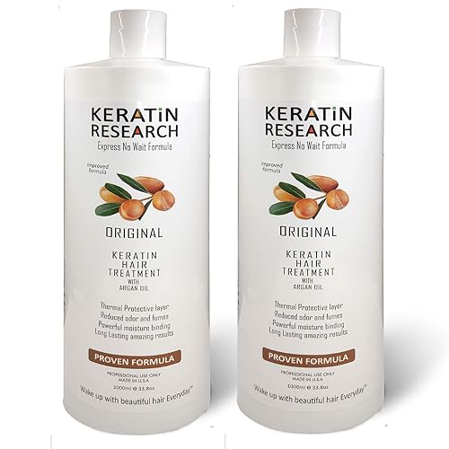 KERATIN RESEARCH Brasileña Queratina Blowout Alisado Tratamiento Cabello 67.6 fl oz 2 Litros Profesional Complejo Botella Queratina Queratina