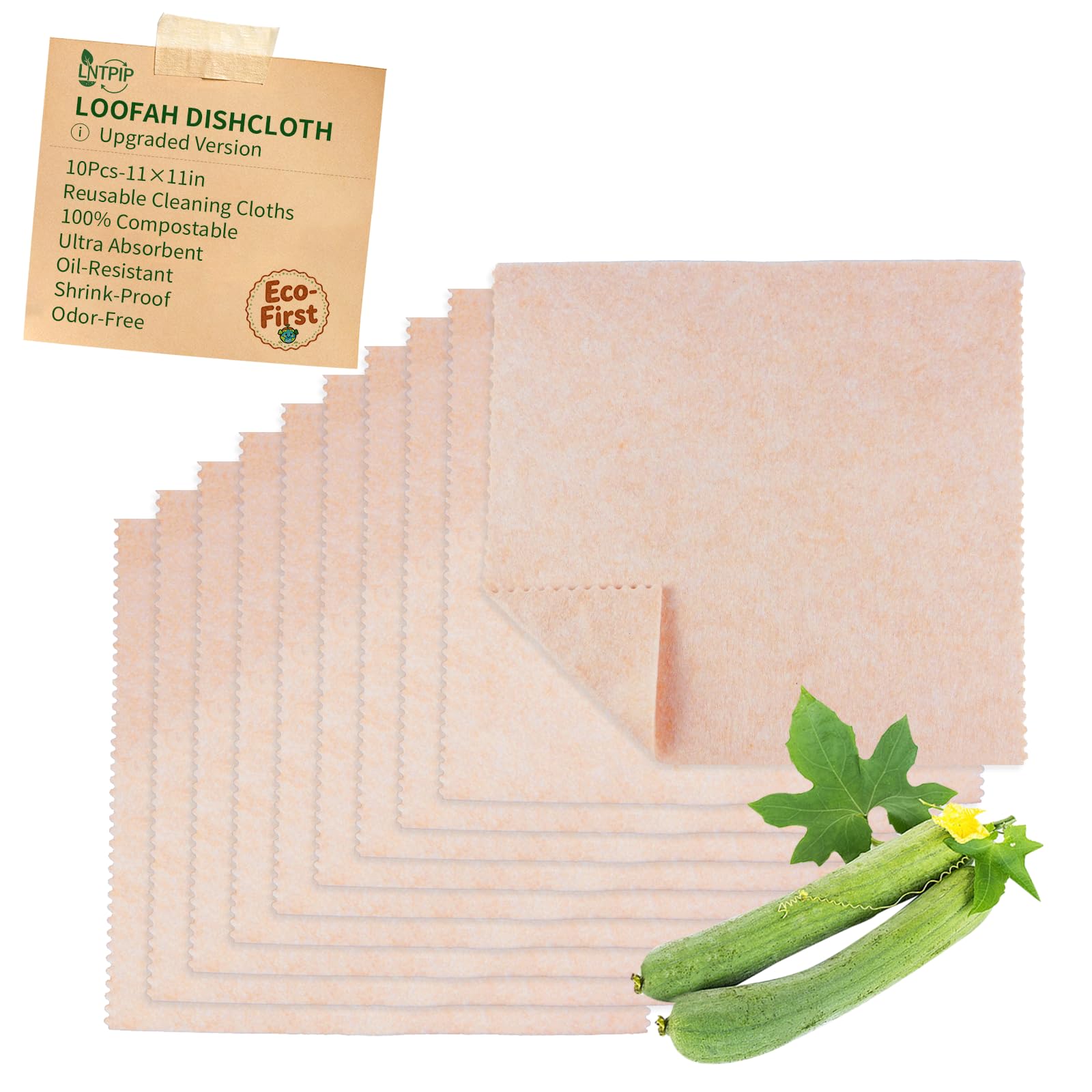 10-Pack Reusable Cleaning Cloths 11x11 Loofah Fiber Upgraded Swedish Dishcloth Super Absorbent Odor-Free Thickened Durable for All-Surface Kitchen