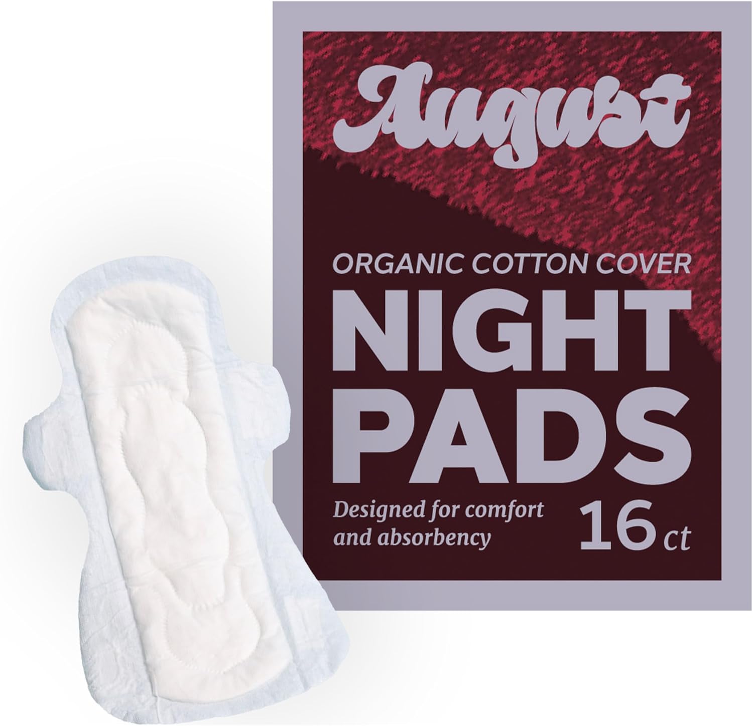 August Menstrual Night Organic Pads for Women, 100% Certified Organic Cotton Overnight Pads, Compostable Wrappers, Toxin Free, Fragrance Free, Hypoallergenic Overnight Pads with Wings, 16 Pads August Menstrual Night Organic Pads for Women, 100% Certified Organic Cotton Overnight Pads, Compostable Wrappers, Toxin Free, Fragrance Free, Hypoallergenic Overnight Pads with Wings, 16 Pads