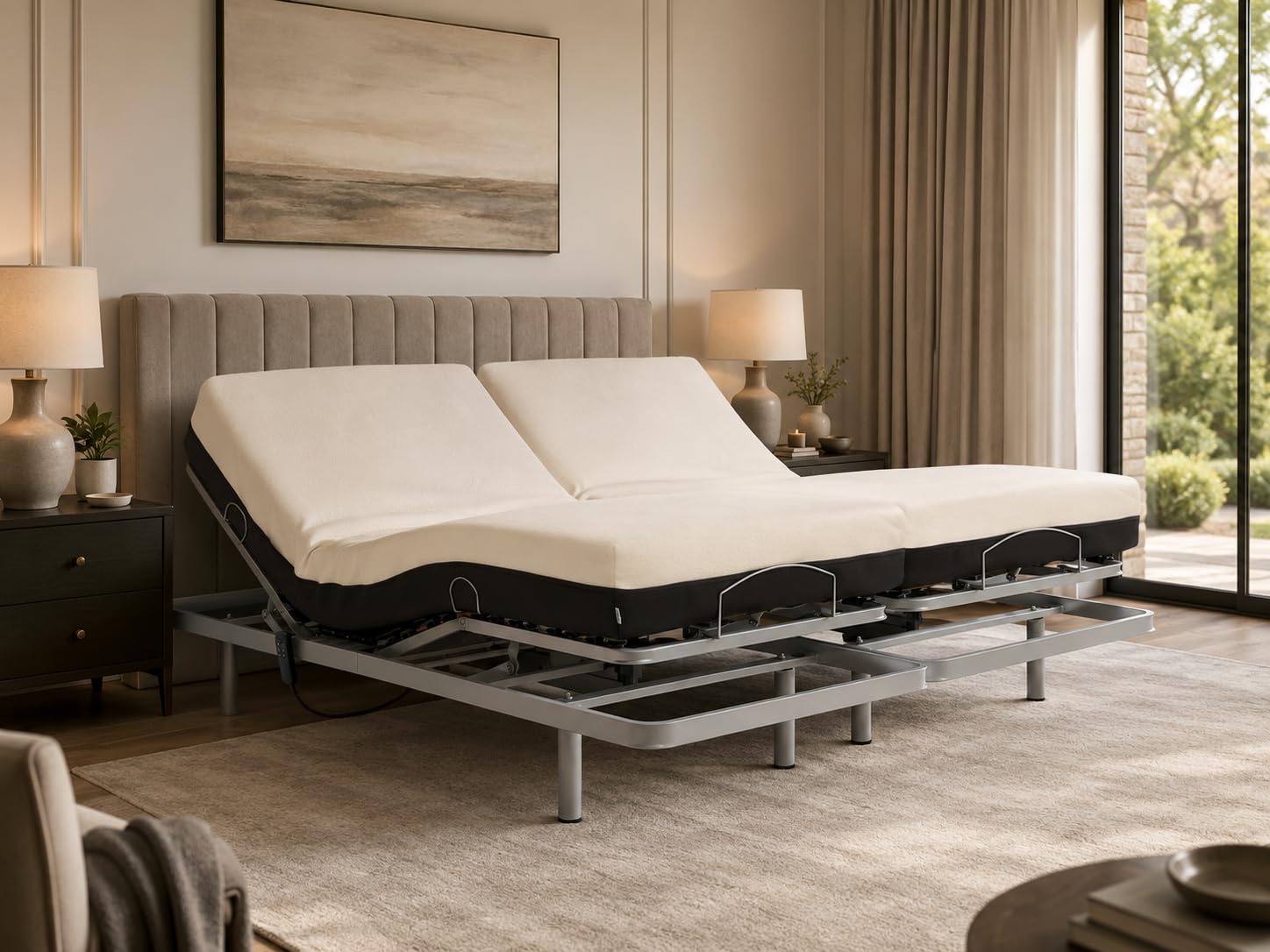 Geriafy – Letto Matrimoniale Elettrico 180x200 cm con 2 Reti Indipendenti | 2 Materassi Memory Foam 20 cm | Fodera in Cotone Sfoderabile | Comfort Personalizzato