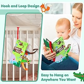 beiens Baby Books Toys, Touch and Feel Crinkle Cloth Book for Infant Baby 0-3-6-12-18 Months, Early Development Interactive Stroller Soft Toys, Newborn Gifts for Boys Girls
