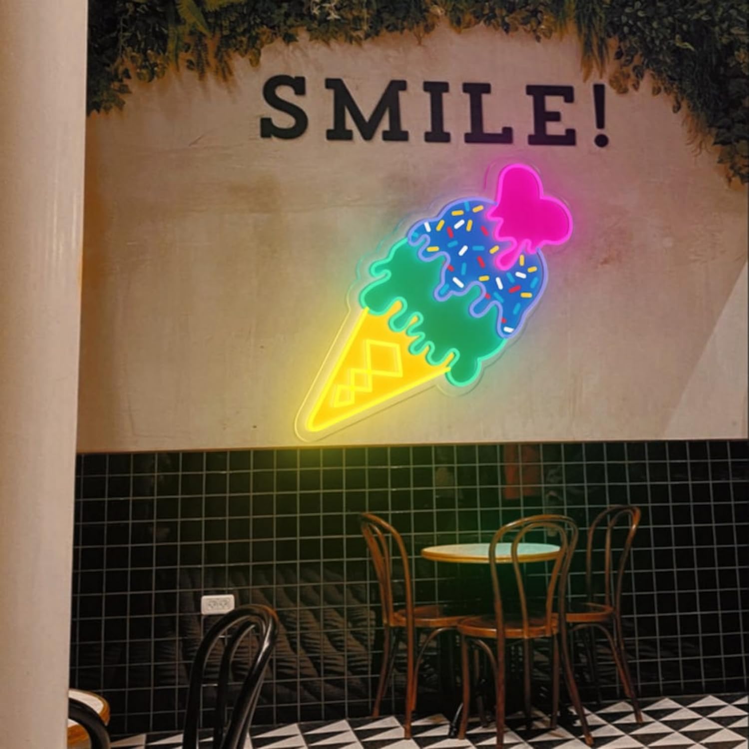 Ice Cream Neon Sign, Dimmable LED Neon Light for Ice Cream Shop, Snack Bar, Coffee Store Window Wall Decor, Business Art Decoration for Bedroom Party Background Display USB Powered