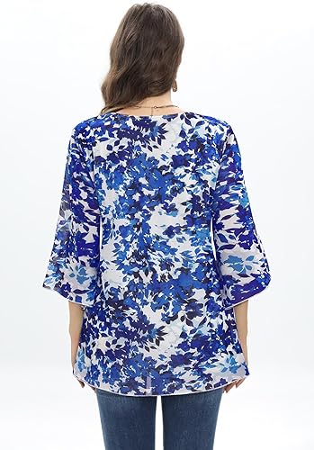 Miniatura 2 de Miusey Blusa elegante tipo túnica para mujer, elegante blusa de manga acampanada de 34, blusa de malla fluida