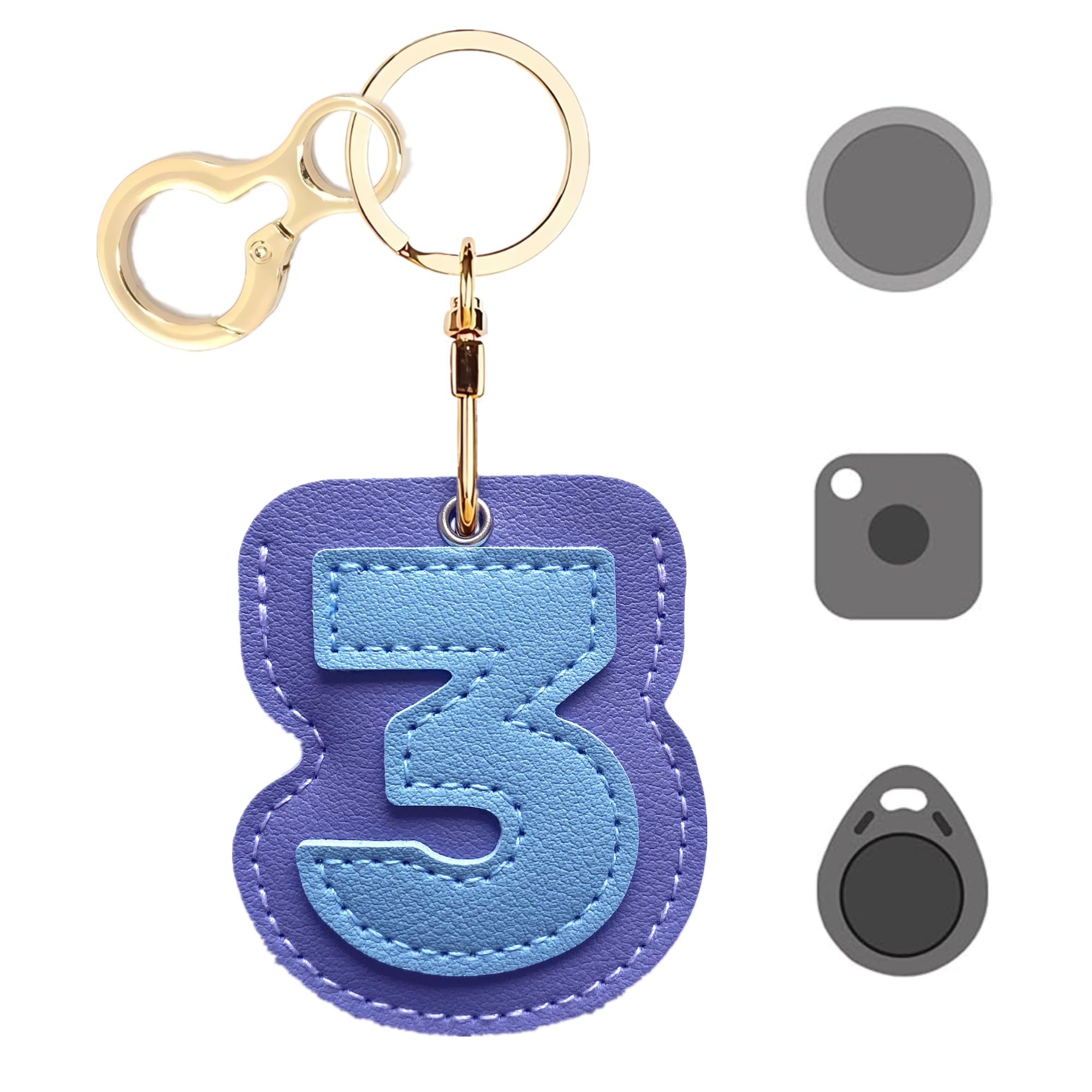 BORKUANA Leather Keychain Holder Compatible with Apple AirTag,Personalized Cute 0-9 Number Tags Protective Air Tag Cover,Anti-Scratch Finder GPS Tracker Case for Wallet Keys(number 3)