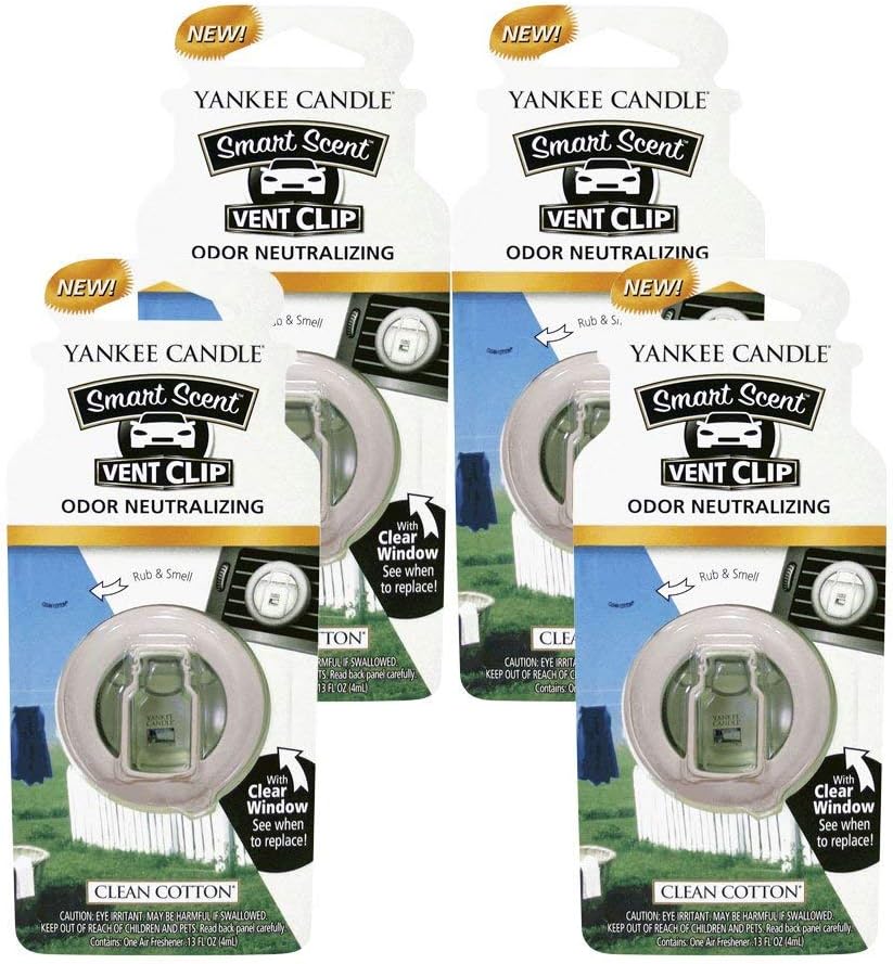 Yankee Candle Car Freshener Smart-Scent Vent Clips, 4-PACK (Clean Cotton)