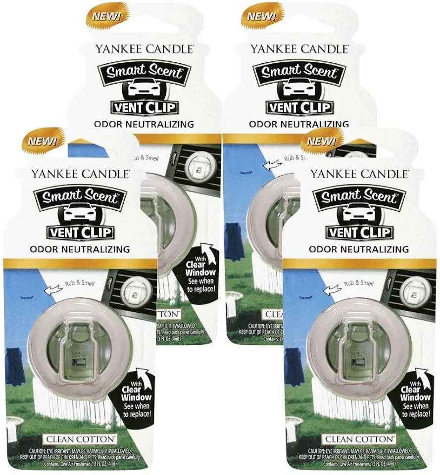 Yankee Candle Car Freshener Smart-Scent Vent Clips, 4-PACK (Clean Cotton)