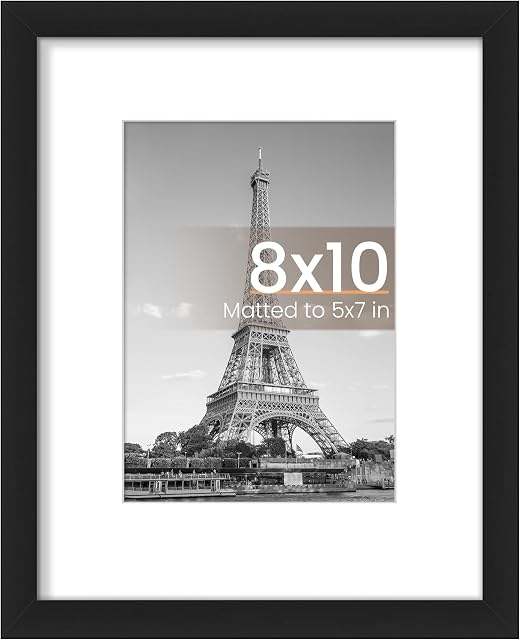 upsimples 8x10 Picture Frame, Display Pictures 5x7 with Mat or 8x10 Without Mat, Wall Hanging Photo Frames, Black