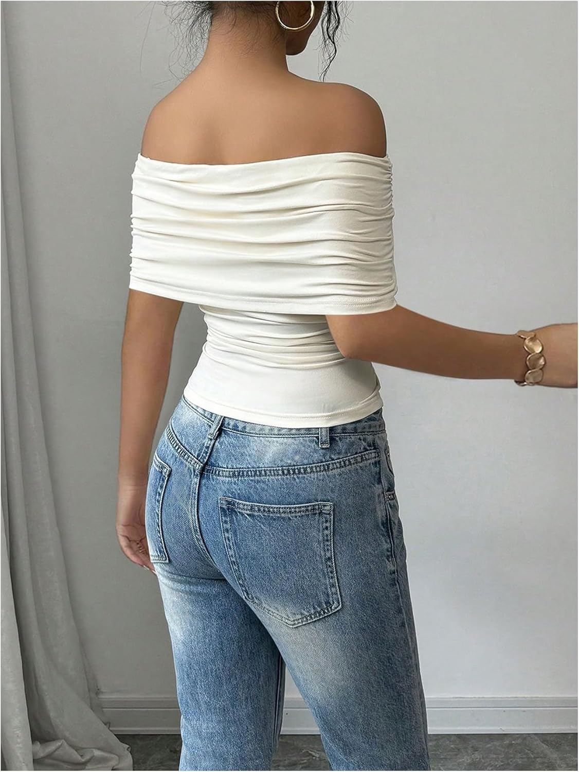 Floerns Women's Off Shoulder Sleeveless T Shirt Ruched Asymmetrical Hem Tee Tops - Image 3