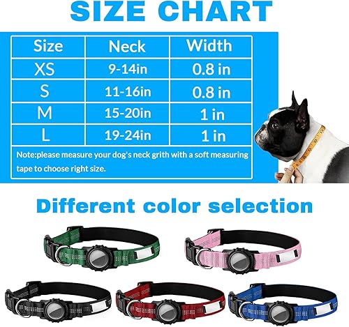 Miniatura 7 de Collar de perro personalizado Airtag con soporte para Airtag, collar de perro Airtag personalizado con nombre y número de teléfono grabados, tela
