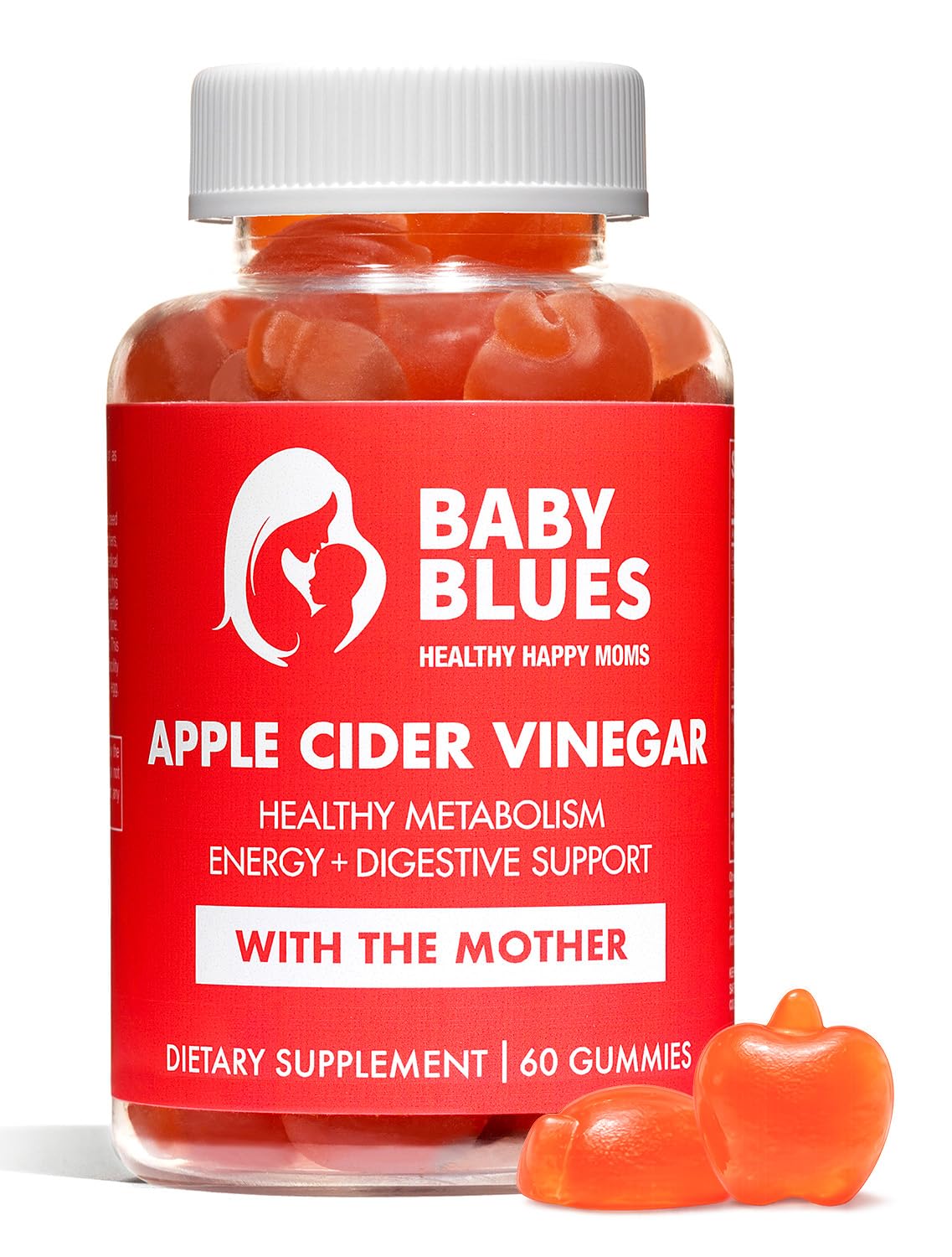 Baby Blues Apple Cider Vinegar Gummies with the Mother for Bloating, Metabolism and Healthy Weight, Postpartum and Breastfeeding Women, Apple Flavor, Vegan, 60 Count