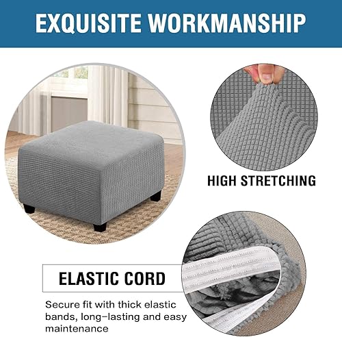 Miniatura 3 de ADPON Fundas otomanas cuadradas, fundas otomanas, protector de taburete de almacenamiento plegable, parte inferior elástica, tela jacquard de