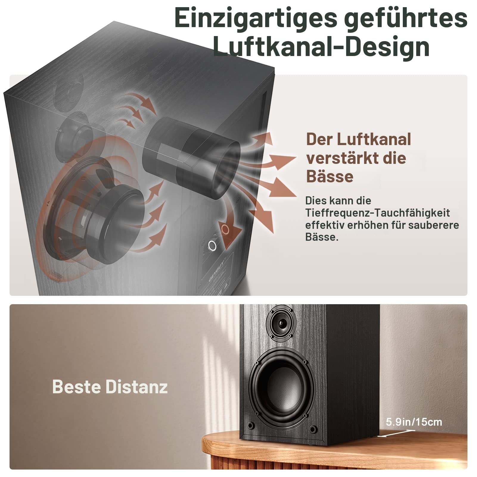 3-Wege Regallautsprecher Passiv, HiFi Stereo Lautsprecher 2 x 80W RMS, Kompaktlautsprecher mit Holzgehäuse & Bassreflex, Passiv Boxen für Heimkino, Musik & TV (G521-1)