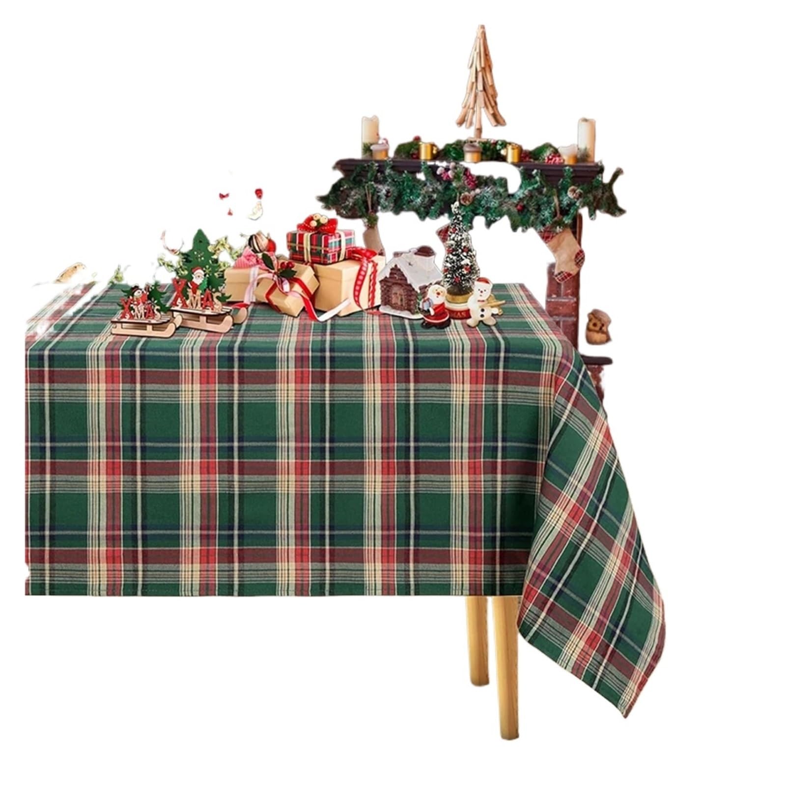 BTGYTTKL Checkered Tablecloth Checkered Tablecloth Rectangular/Round Buffalo Plaid Cotton Table Decorations Winter Washable For Kitchen Dining Decor